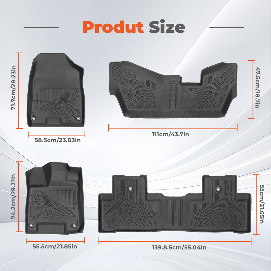 Full Set TPE All-Weather 3D Custom Floor Mats for 2014-2020 Acura MDX 7-Passenger