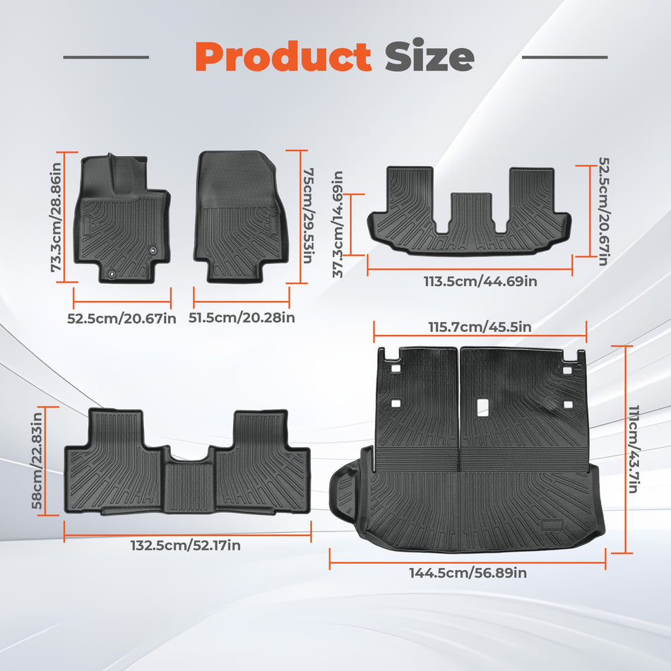 Floor Mats & Cargo Liner Backrest Mat for 2020-2026 Toyota Highlander 7-Seat TPE