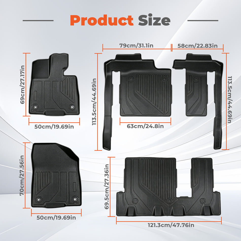 Floor Mat For 2021-2024 Toyota Sienna 8 Seat All Weather TPE Heavy Duty Liner