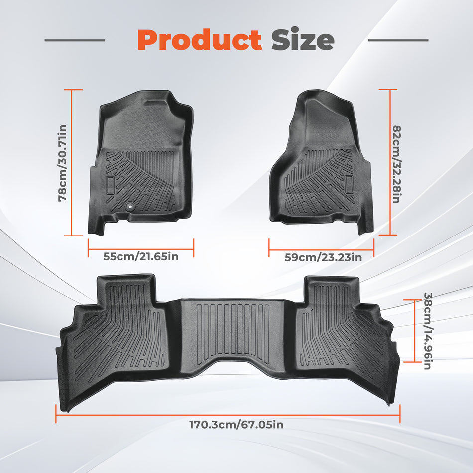 3PCS Floor Mats Black TPE Replacement for R-am 1500 Quad Cab 2002-2008 Replacement for R-am 2500 3500 Quad Cab Heavy Duty 2003-2009