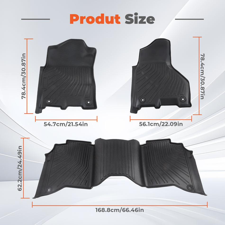 labwork 3-Piece 3D TPE All-Weather Floor Mats for 2019-2024 Dodge Ram 2500 3500 Crew Cab