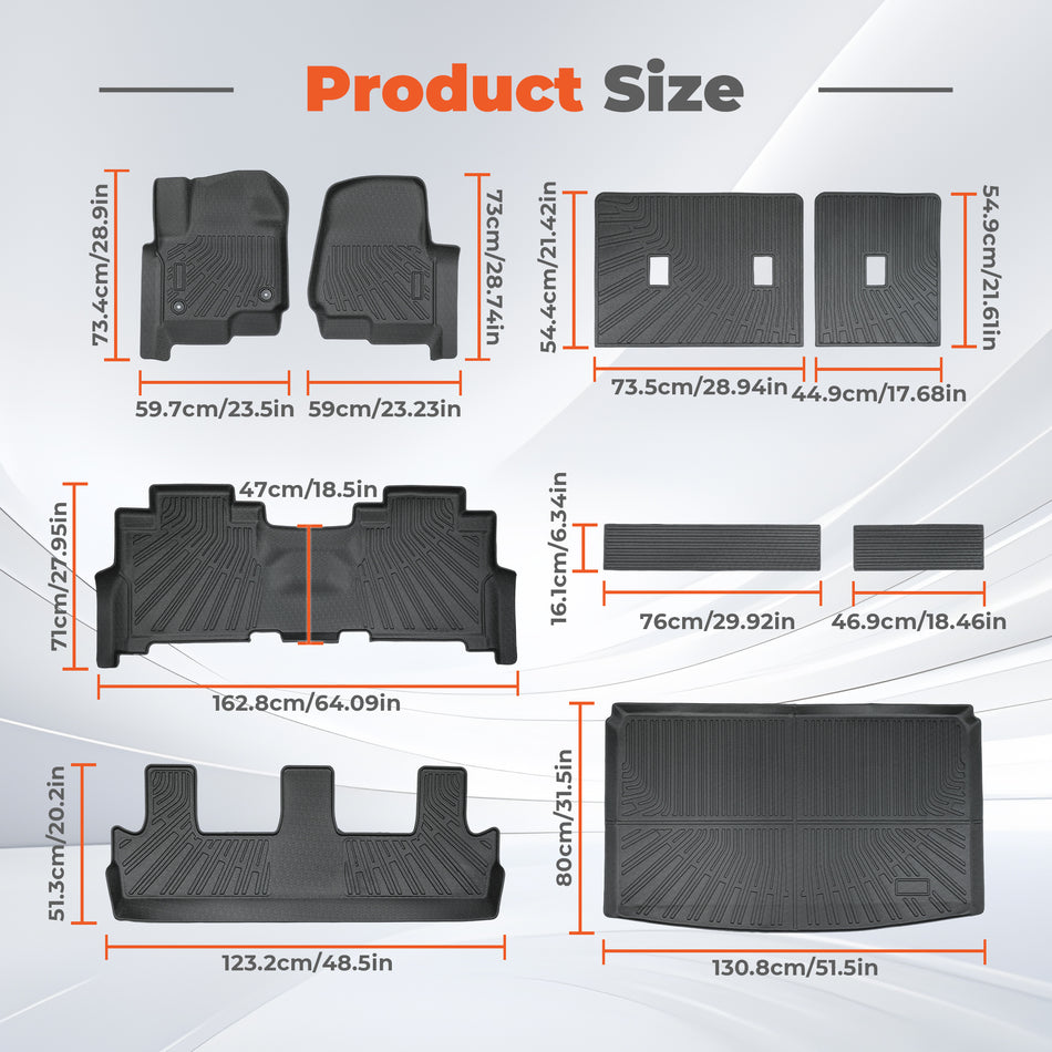 Floor Mats Cargo Liner Backrest Mats For 2018-2024 Ford Expedition MAX 8 Seats