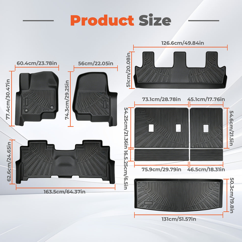 Floor Mats Cargo Liner Backrest Mats For 2018-2024 Ford Expedition 8 Seats