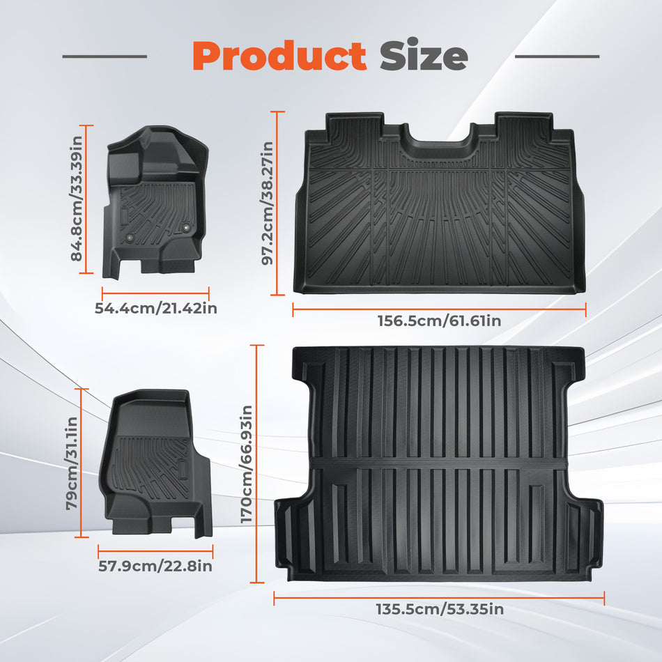 3D Custom Fit TPE Floor Liners + 5.5FT Short Bed Mat Set for 2015-2026 Ford F-150 Crew Cab / SuperCrew - All-Weather Heavy-Duty Set