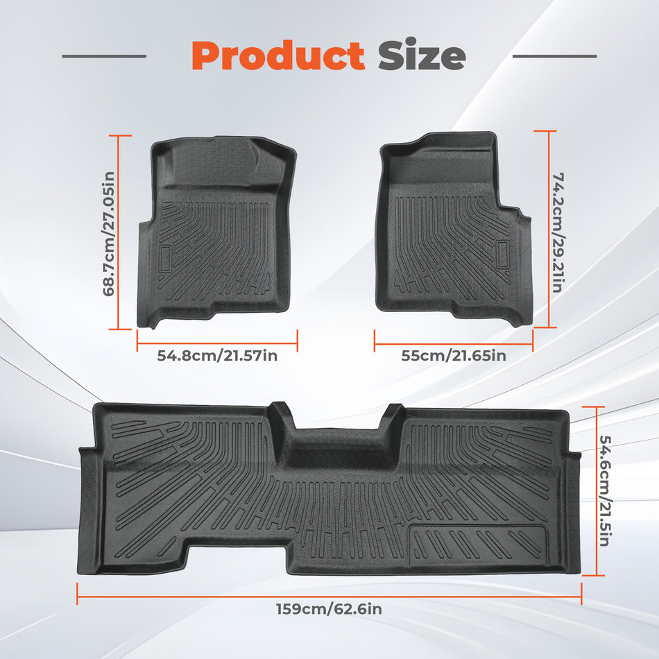 For 2009-2014 Ford F-150 F150 SuperCab TPE Front &2nd Row Floor Mats Liner Black