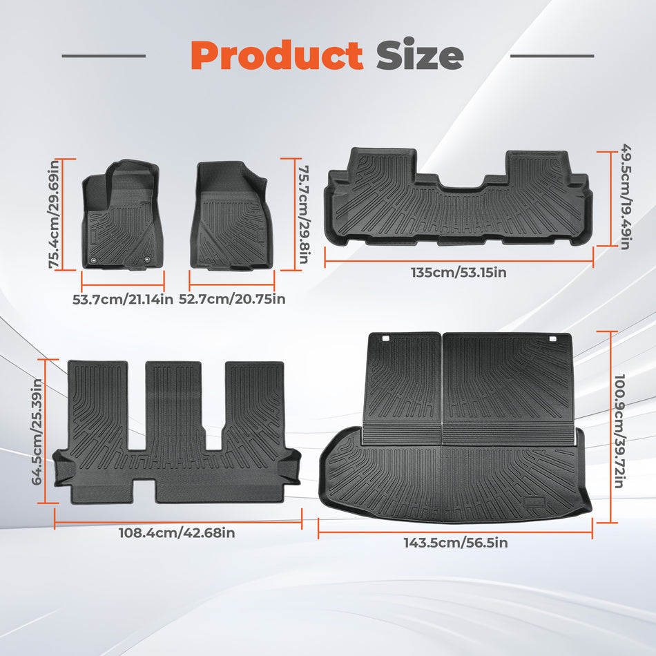 Floor Mats & Trunk Cargo Liner TPE For 2014-2019 Toyota Highlander 7 Seats