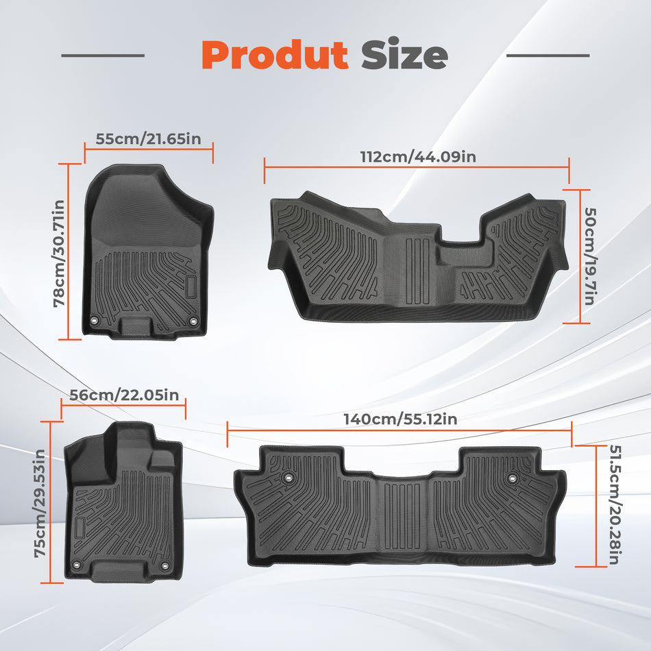 3-Row All-Weather TPE Floor Mats Set for 2016-2022 Honda Pilot (8-Passenger)