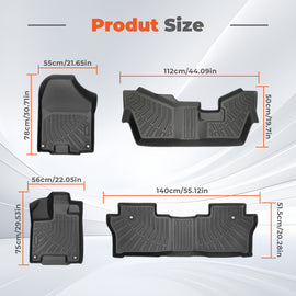 3-Row All-Weather TPE Floor Mats Set for 2016-2022 Honda Pilot (8-Passenger)