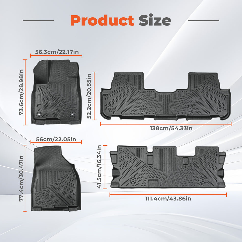 TPE Floor Mats for Toyota Highlander 7&8 Seats(Not for Hybrid) | 2014 2015 2016 2017 2018 2019 All Weather Custom Fit Heavy Duty Floor Liners