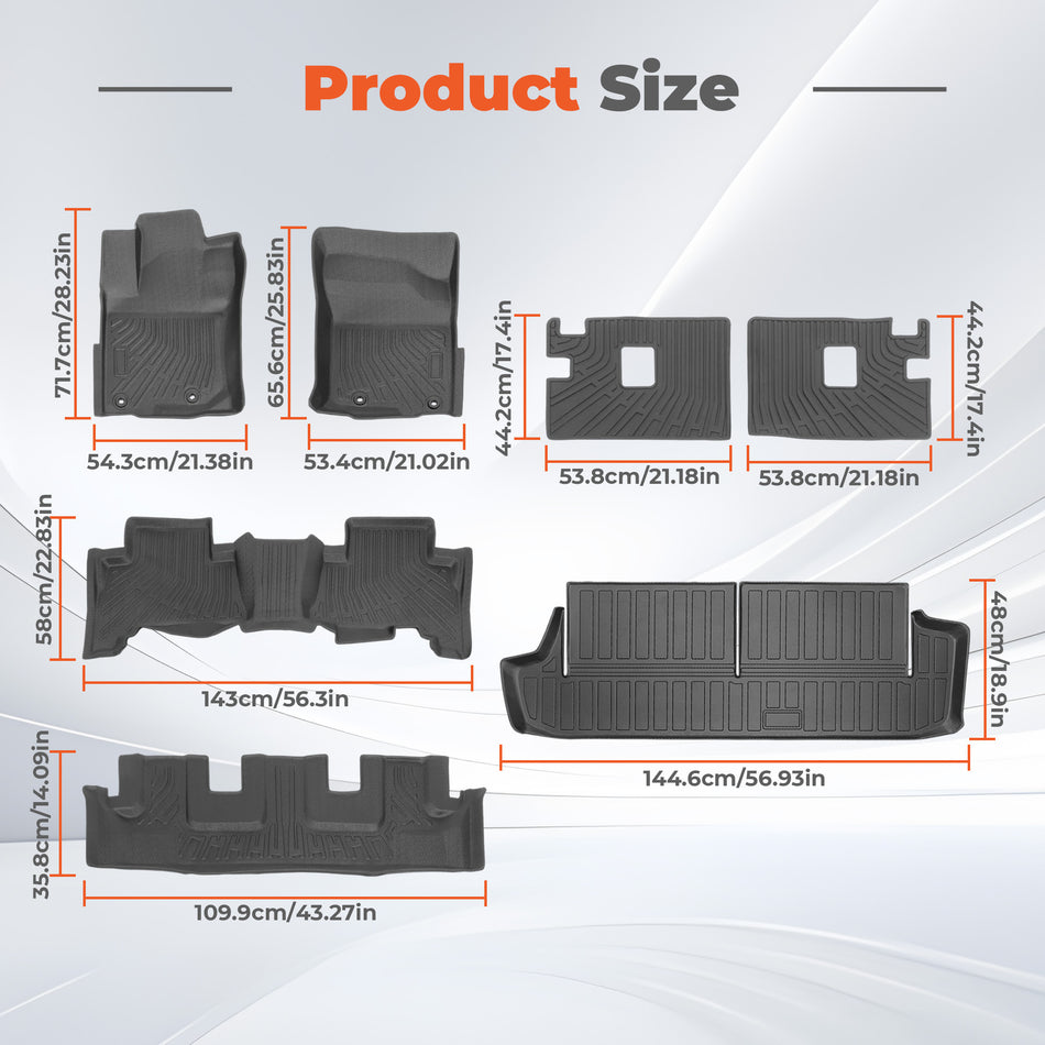 For Toyota 4Runner 2013-2024(7 Seats) Floor Mats & Cargo Liner w/Backrest Mat