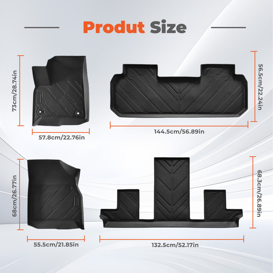 Full Set TPE All-Weather Floor Mats for 2018-2025 Chevy Traverse 7 Passenger