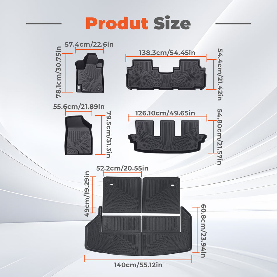 labwork 7-Piece 3D TPE All-Weather Floor Mats Cargo Liner Backrest Set for 2008-2013 Toyota Highlander [Non-Hybrid]