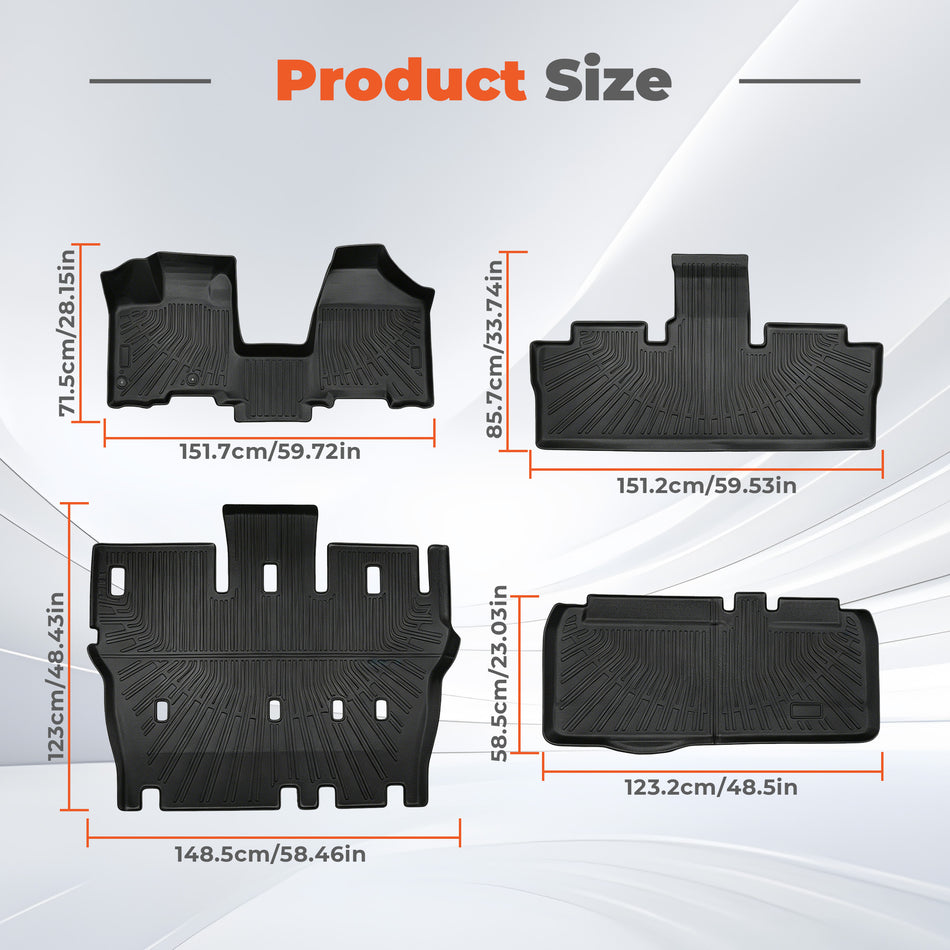 Floor Mats for Toyota Sienna (7 Seater) - Heavy Duty All Weather Custom Fit Rubber Mats - Compatible with Models 2004-2010 | Complete Set with Front, Back and Cargo, Black