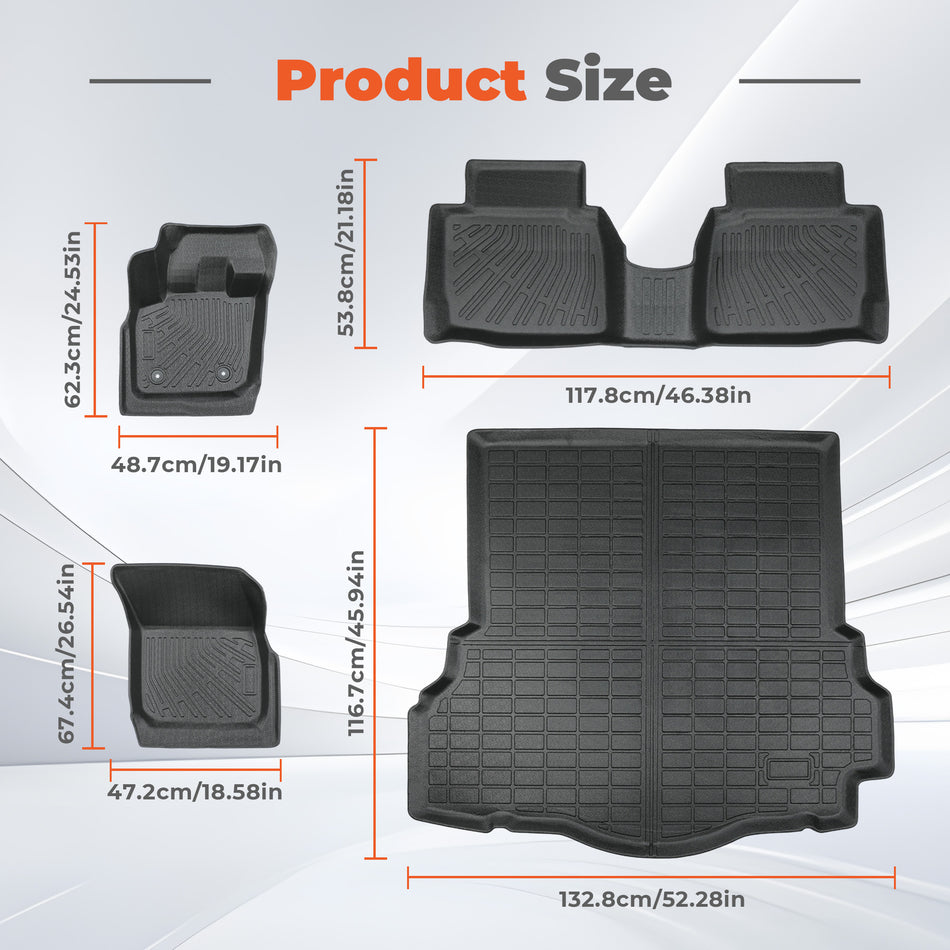 3D Custom Fit TPE Floor Liners & Trunk Mat Set for 2013-2016 Ford Fusion / Lincoln MKZ (Fits Gas/Hybrid, Excludes 2017+)