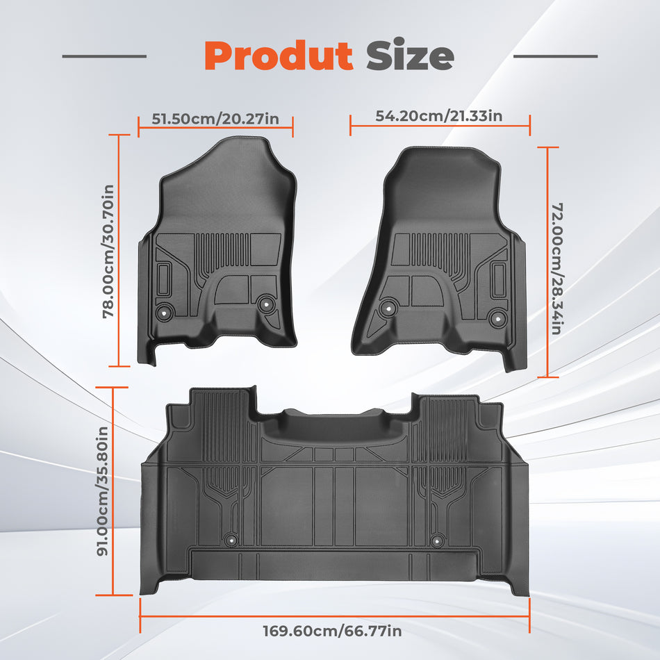 labwork 3-Piece 3D TPE All-Weather Floor Mats for 2019-2024 Ram 1500 Crew Cab New Body w/ Underseat Storage