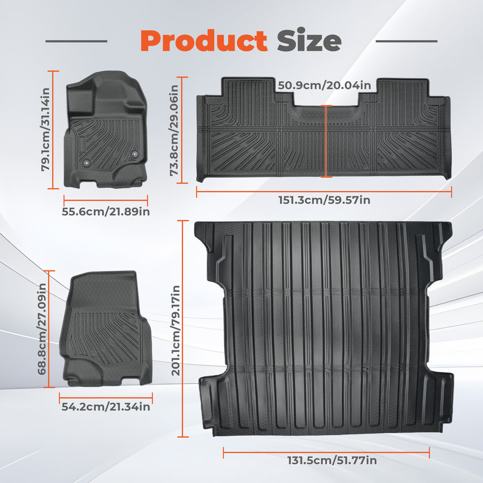 4-Piece All-Weather TPE Floor Liners & 6.5 Foot Truck Bed Mat for 2015-2026 Ford F-150 SuperCab Extended Cab – Heavy Duty Custom Fit Protection