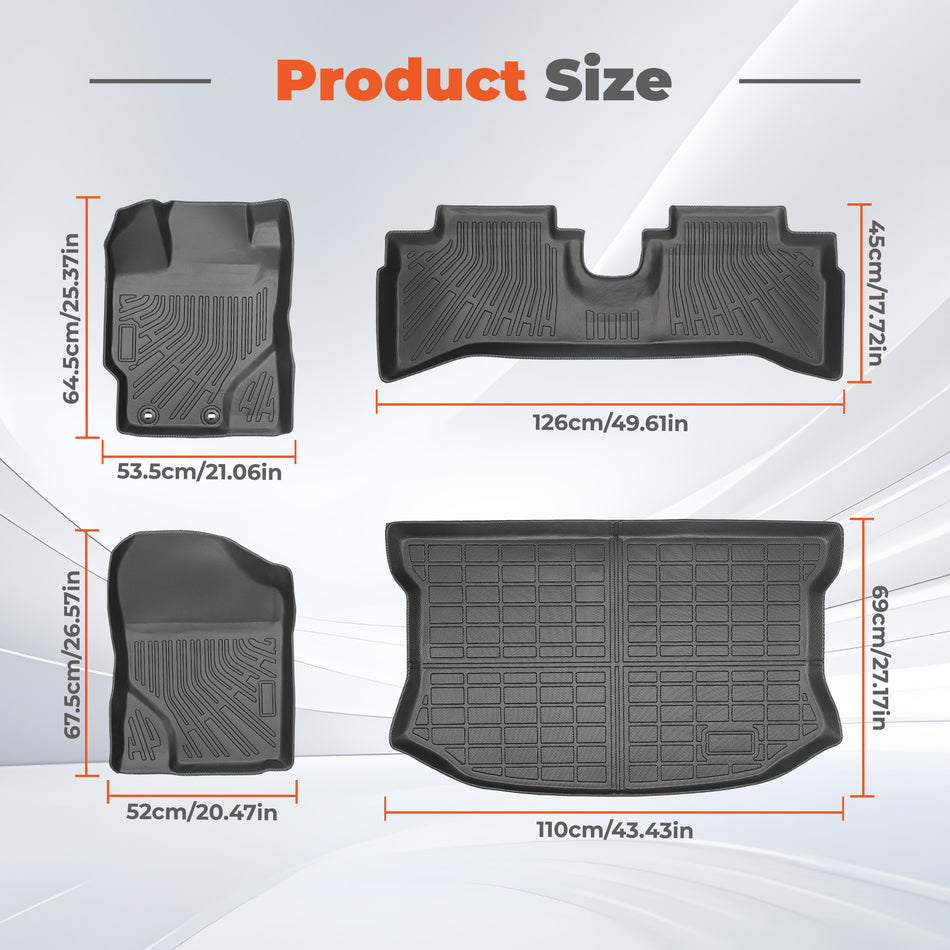 TPE Floor Mats Liners & Trunk Cargo Liner Set For 2012-2015 Toyota Prius C Black