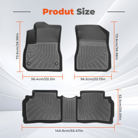 3-Piece Custom 3D TPE Floor Liners (1st & 2nd Row) for 2016-2025 Chevy Malibu (Fits Hybrid)