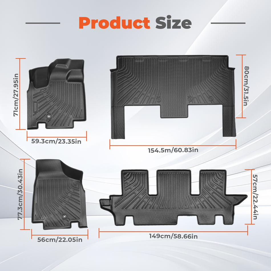 4PCS Floor Mats Black TPE Replacement for Gr-and Ca-ra-Van Bucket 7 Seats 2008-2020 Replacement for Town and Country 2008-2016 Stow' n Go Bucket 7 Seats