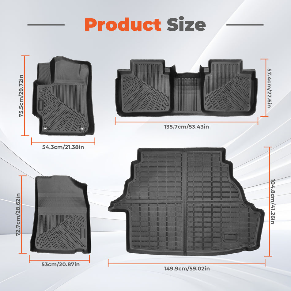 Floor Mats & Cargo Liner Set for 2007-2011 Toyota Camry All Weather Automotive TPE Floor Liners Set