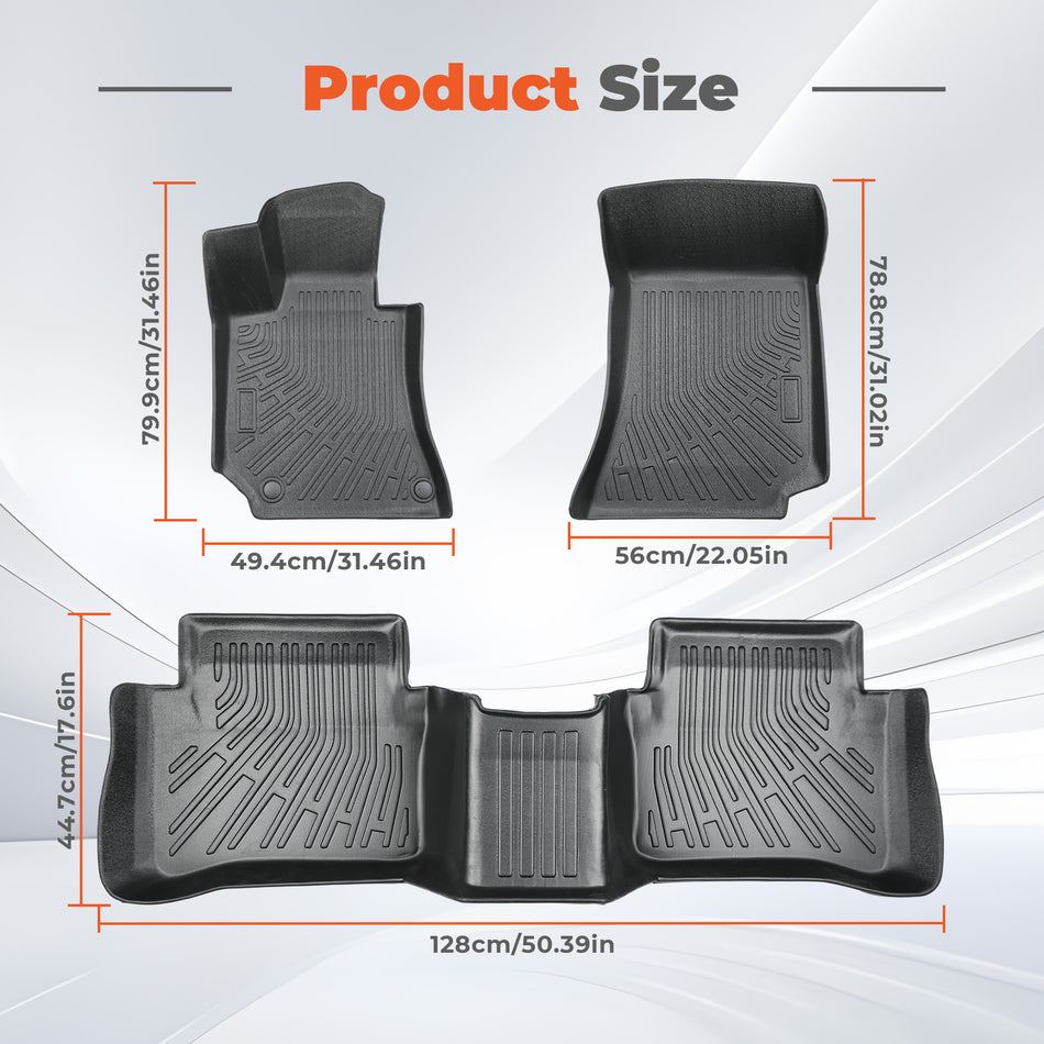 3PCS Floor Mats Black TPE Replacement for E-Class W212 2010-2016 1st and 2nd Row