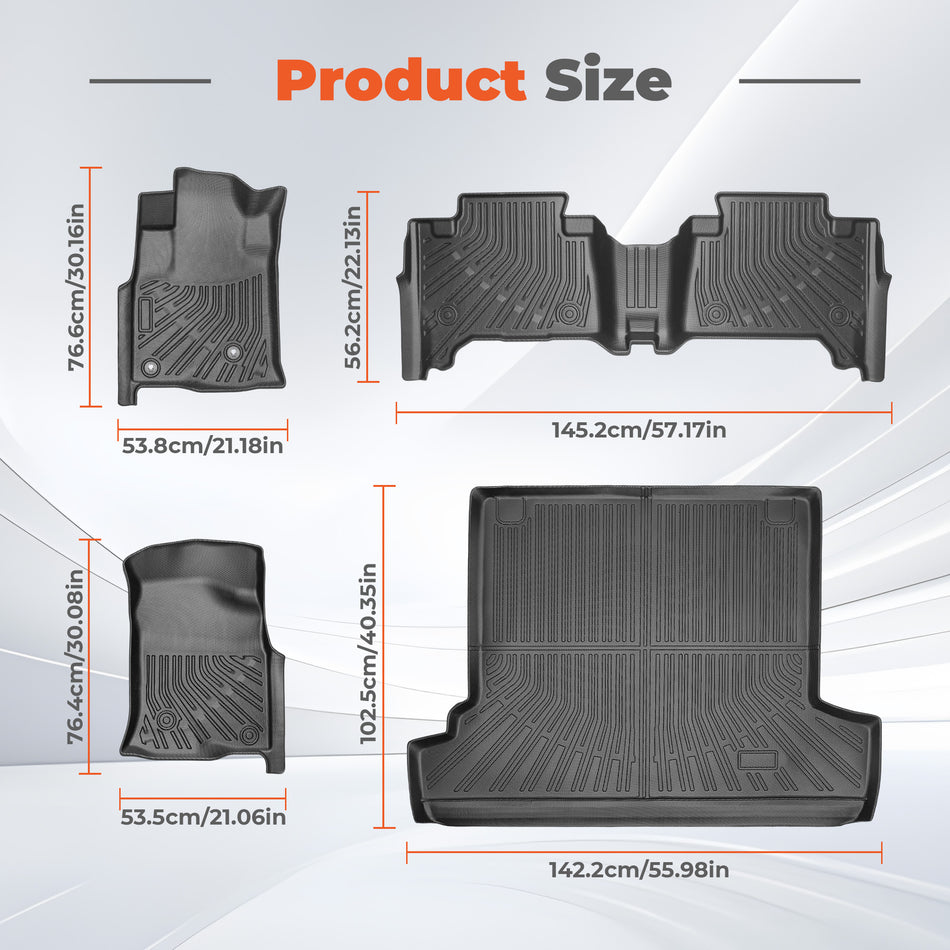 For 2003-2009 Toyota 4Runner 5 Seats TPE Floor Mats Liners & Trunk Cargo Liner