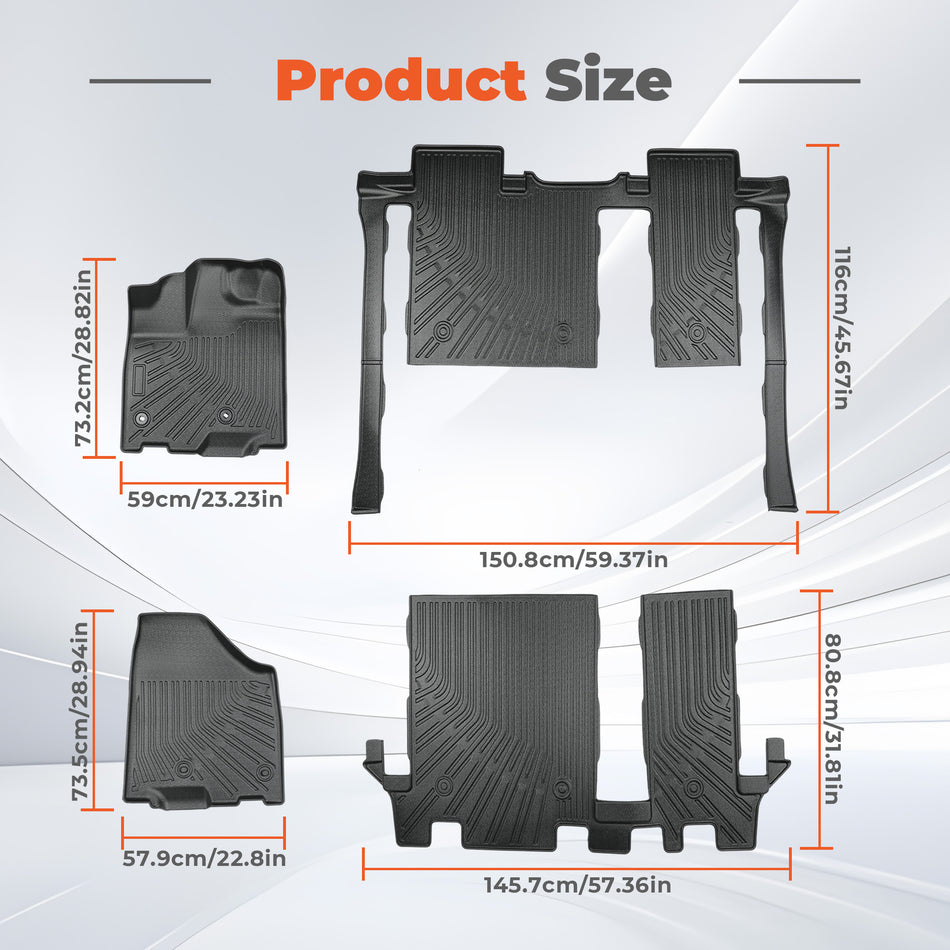 Floor Mats Liners TPE For 2013-2020 Toyota Sienna 8 Seats 3D Model All-Weather