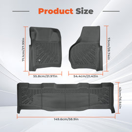 3Pcs Car Floor Mats Front and Rear TPE Black Replacement for F-250 F-350 Super Duty Crew Cab 1999-2007