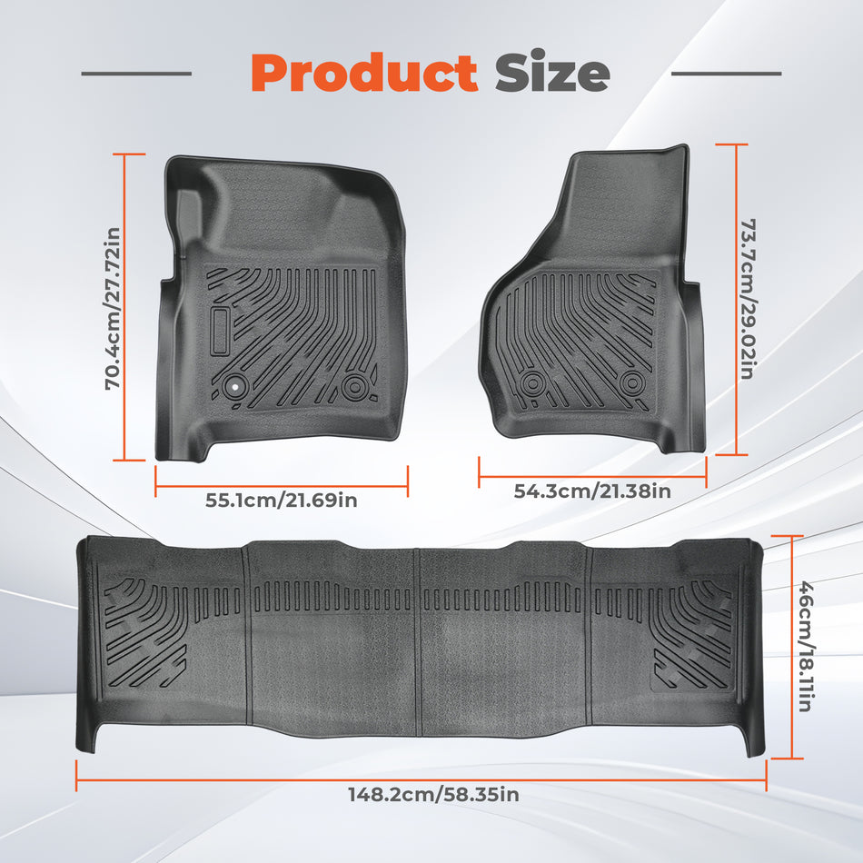 3Pcs Car Floor Mats Liner Front and Rear TPE Black Replacement for F250 F350 F450 F550 Super Duty Crew Cab 1999-2007
