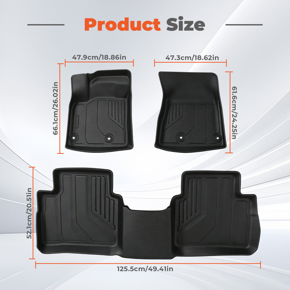 3Pcs Car Floor Mats Front and Rear TPE Black Replacement for Rogue 2021-2026