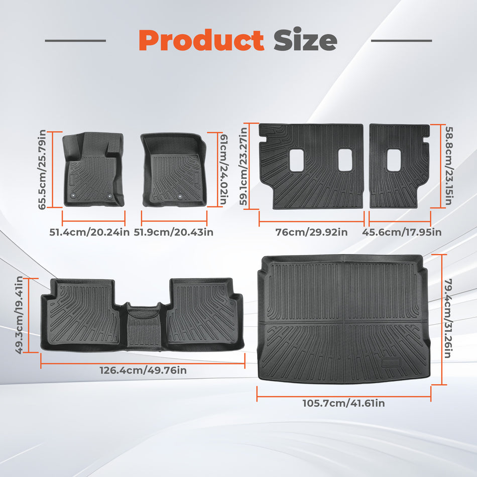 6PCS Floor Mats Backrest Mat and Cargo Liner Black TPE Replacement for Bronco Sport 2021-2025