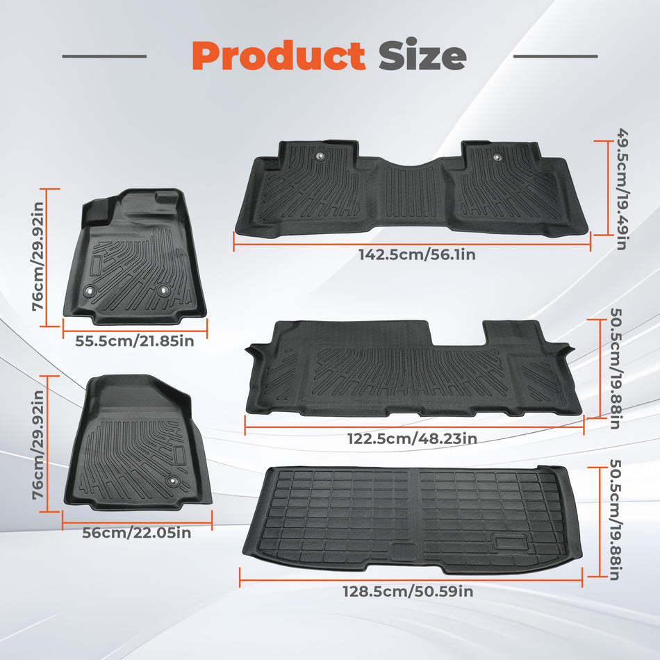 5PCS Floor Mats and Cargo Liners Black TPE Replacement for Pilot 2009-2015