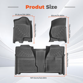 labwork 3-Piece 3D TPE All-Weather Floor Mats for 2007-2014 Chevy Silverado GMC Sierra Crew Cab 1500 2500 3500 HD