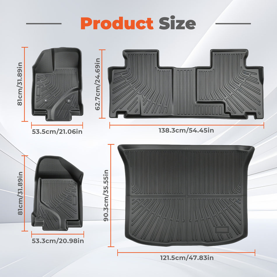 3D Custom Fit TPE Floor Liners & Trunk Cargo Mat Set for 2007-2014 Ford Edge & 2007-2015 Lincoln MKX - All-Weather Protection (Excludes 2015+ Edge / 2016+ MKX)