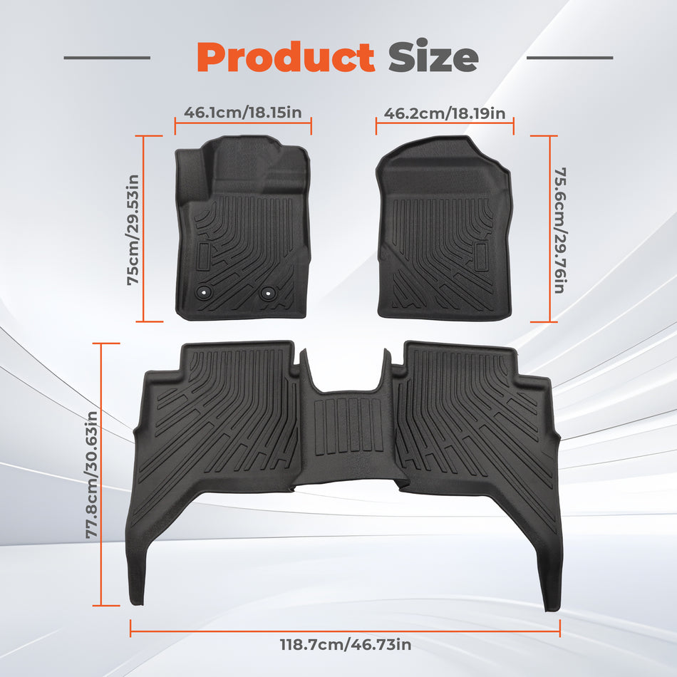 Floor Mats Liners Front & Rear For 2024 2025 Ford Ranger SuperCrew Cab TPE