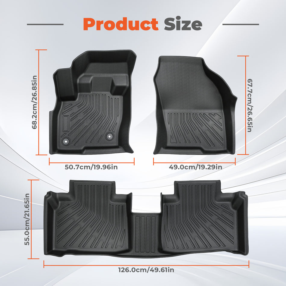 3Pcs Car Floor Mats Front and Rear TPE Black Replacement for Edge 2015-2024