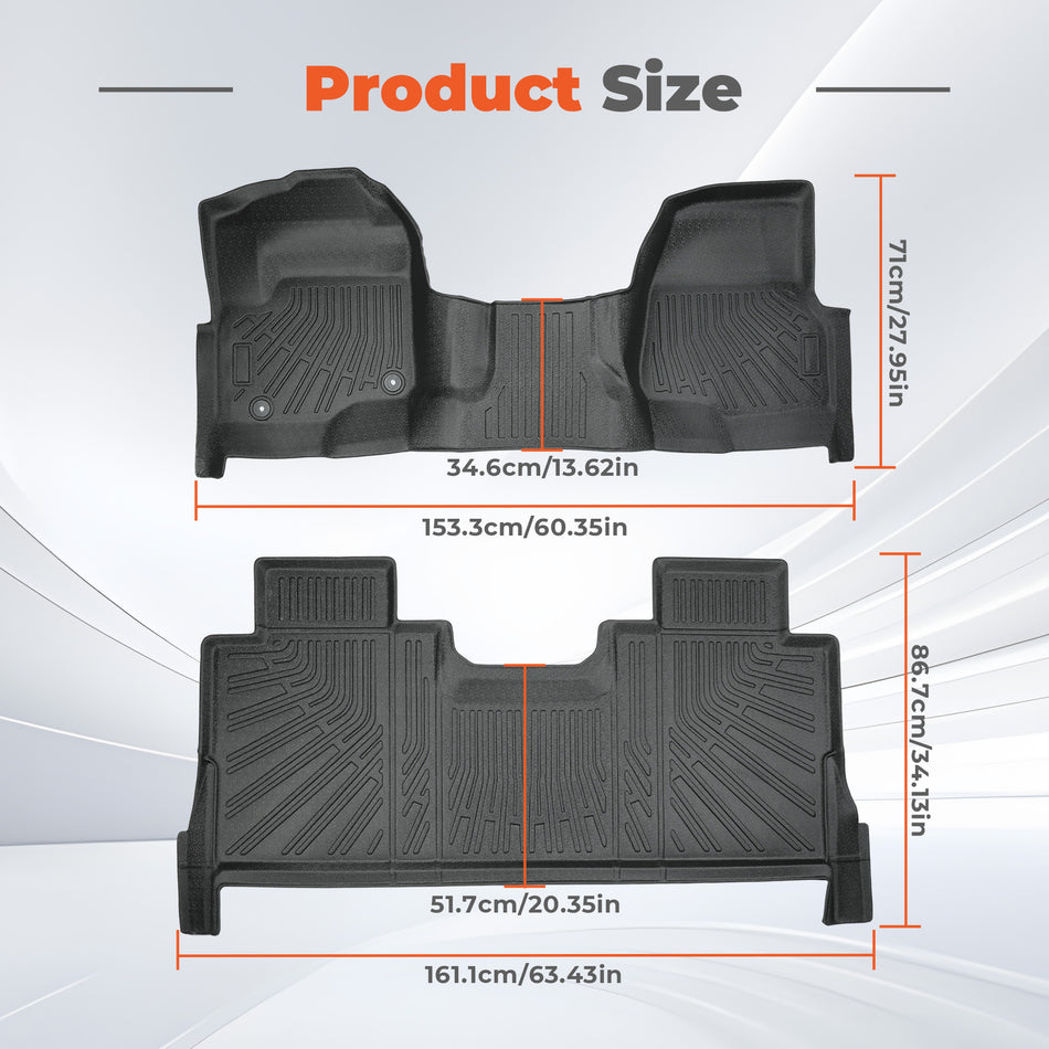 2Pcs Front and Rear TPE Car Floor Mats Replacement for F250 F350 F450 F550 F600 Crew Cab 2017-2026