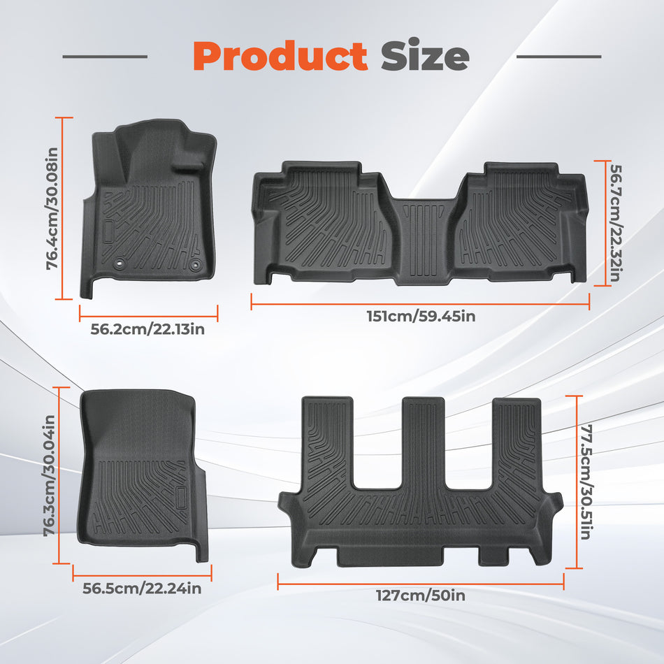 Floor Mats 3 Row Liner Set for 2012-2022 Toyota Sequoia