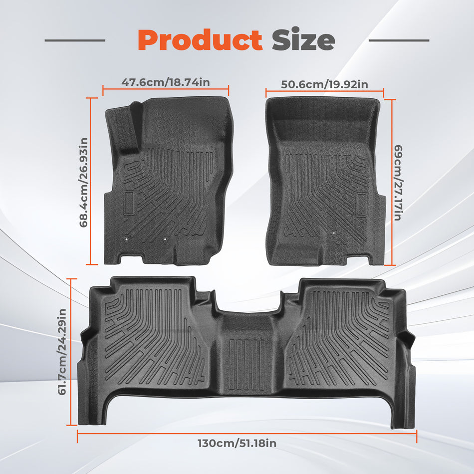 3Pcs Floor Mats Liners Carpets TPE Black Replacement for Frontier 2008-2021