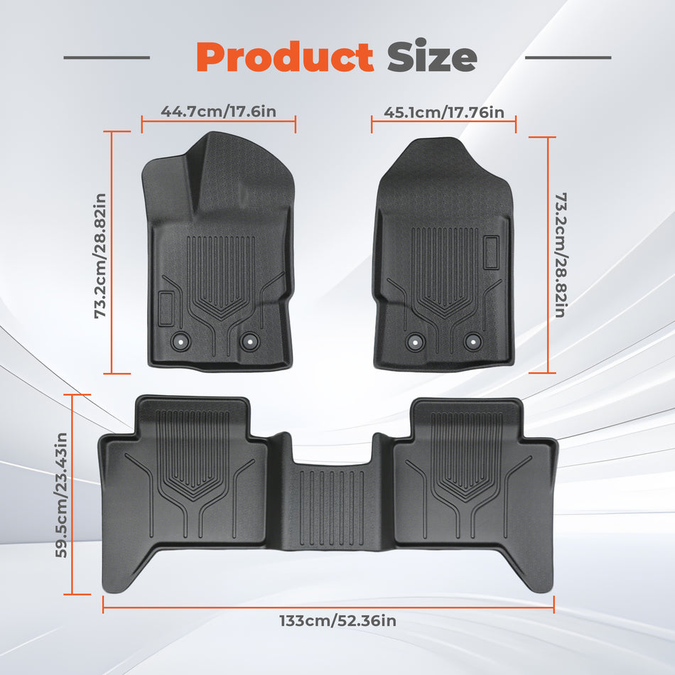 3PCS TPE All-Weather Floor Mats for 2019-2023 Ford Ranger SuperCrew