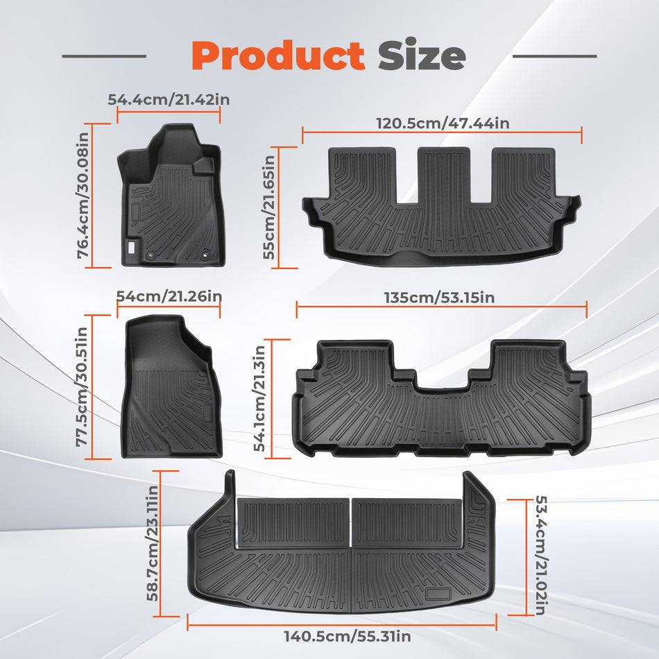 5Pcs Car Floor Mats and Cargo Liner Front and Rear TPE Black Replacement for Highlander 2008-2013