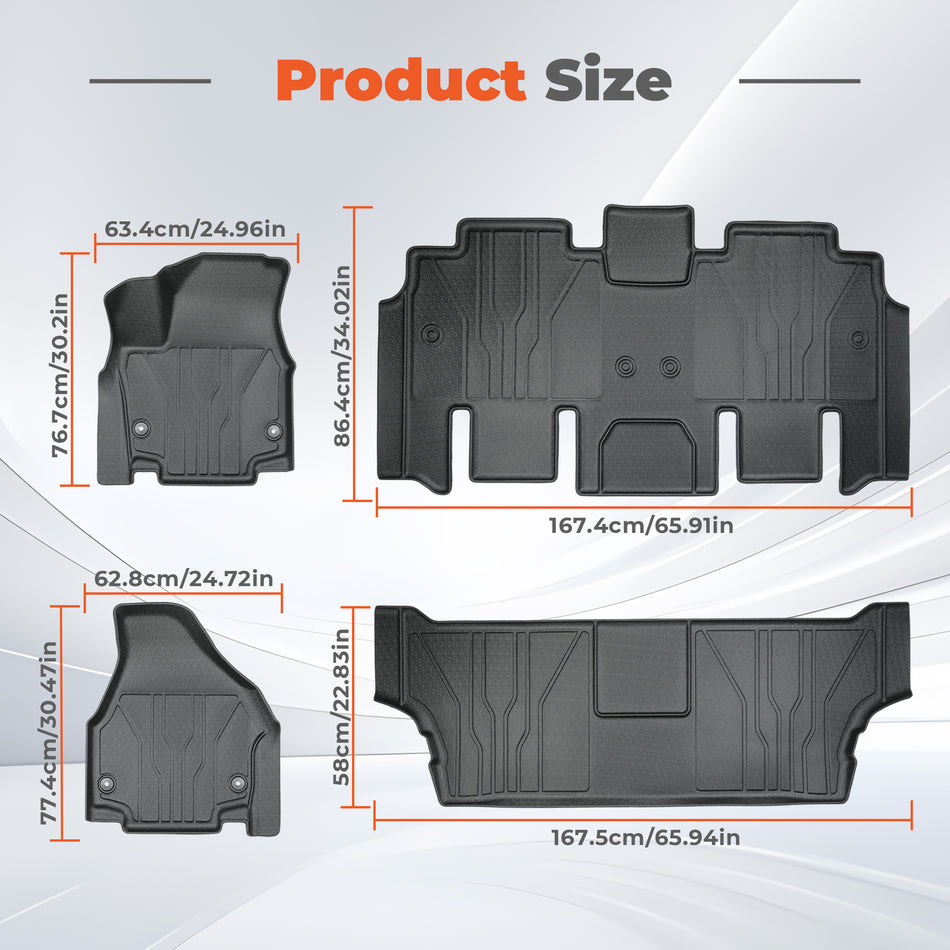 4Pcs Car Floor Mats Liner Front and Rear TPE Black Replacement for Pacifica 2017-2025 7 and 8 Seats Passenger Model