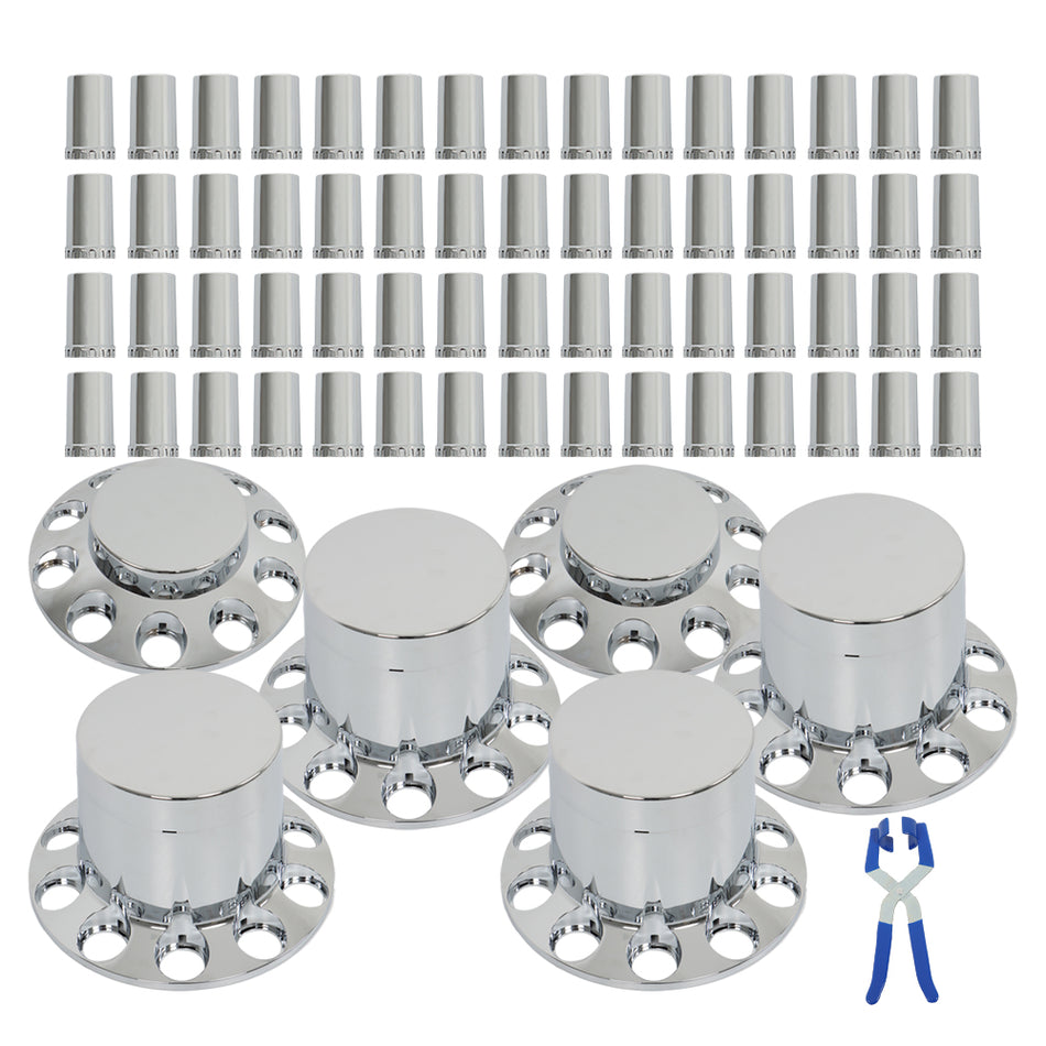 33mm Lug Nug Chrome Hub Cover Kit 2 Front & 4 Rear Replacement for Semi Truck with 33mm Thread-on Lug Nuts
