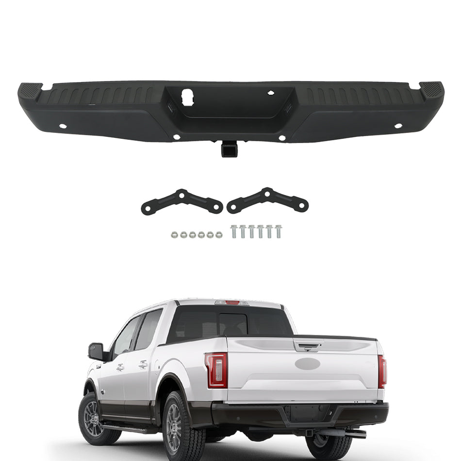 labwork Black Rear Step Bumper Assembly with Park Assist Sensor Holes with Max Tow Hitch Replacement for 2015-2020
