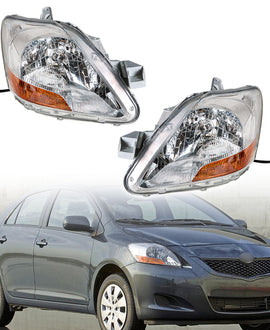 Fit For 2007-2011 Toyota Yaris Sedan Left and Right 2Pc Clear Lens Headlight Set