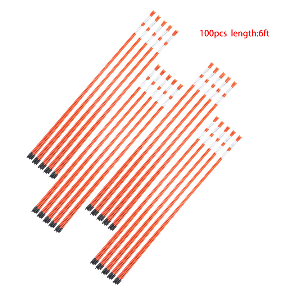 72" Inch Snow Stakes Driveway Markers 1/4 Inch Orange Plow Stakes Without Reflective Tape for Driveway Mark Snow Plow Parking Lots 100pcs