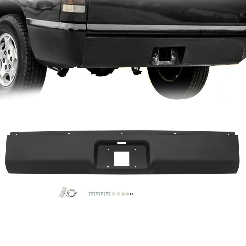 labwork Rear Steel Bumper Roll Pan Fleetside with License Light Replacement for 1999-2007 Silverado Sierra 1500