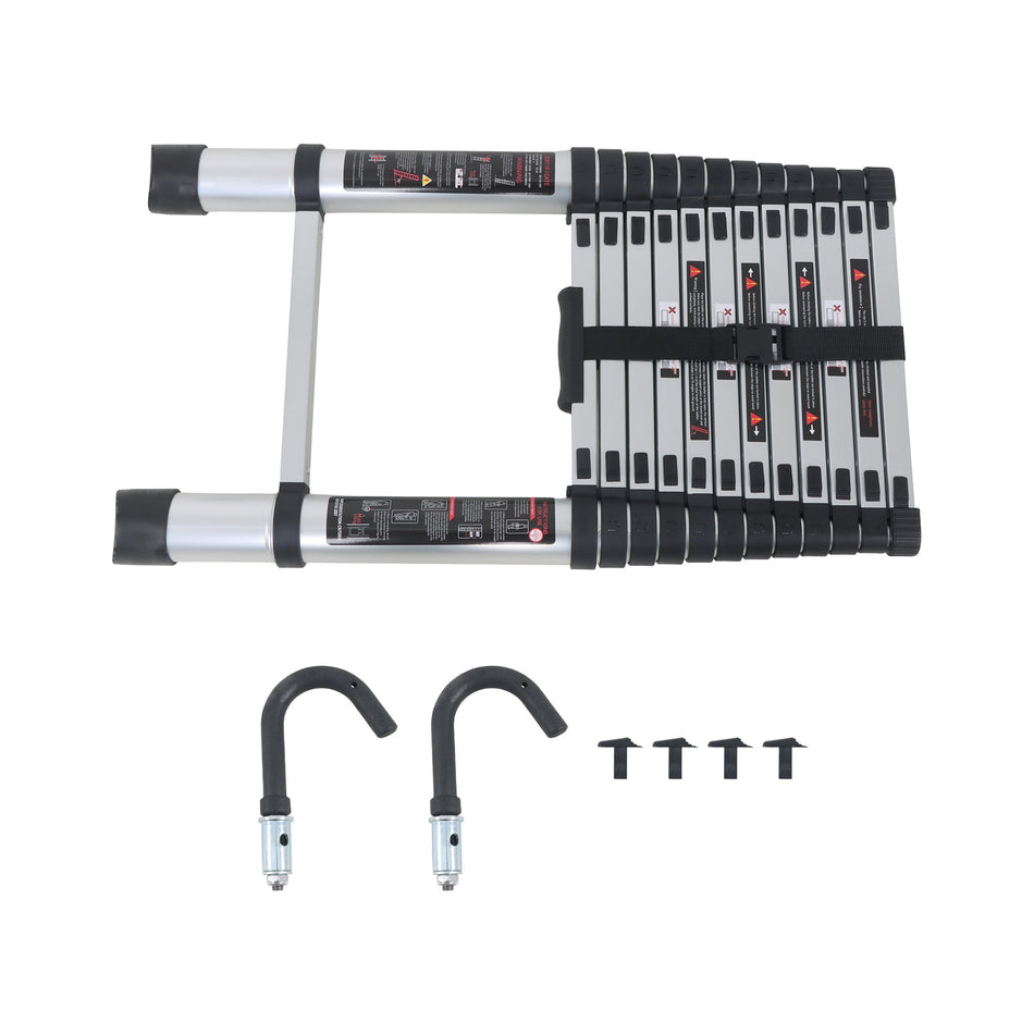 12.5 FT Collapsible Telescopic Extension Ladders Aluminum With Hooks 330lbs