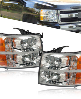 Labwork Left+Right Headlight For 2007-2013 Chevy Silverado Halogen Type Black Smoke Lens