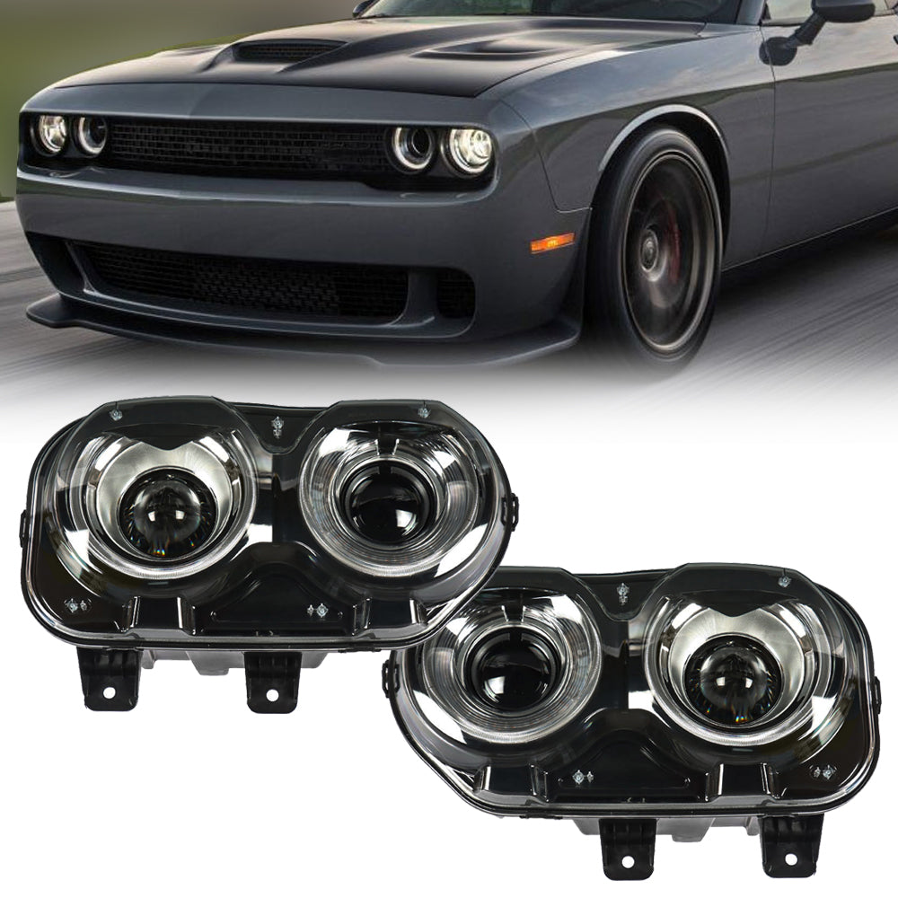 Labwork Headlamp For 2015-18 Dodge Challenger Black Halogen With LED Right&Left